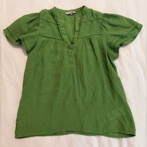 Nanette Lepore Green Flowy Sleeve Blouse with Mandarin Collar